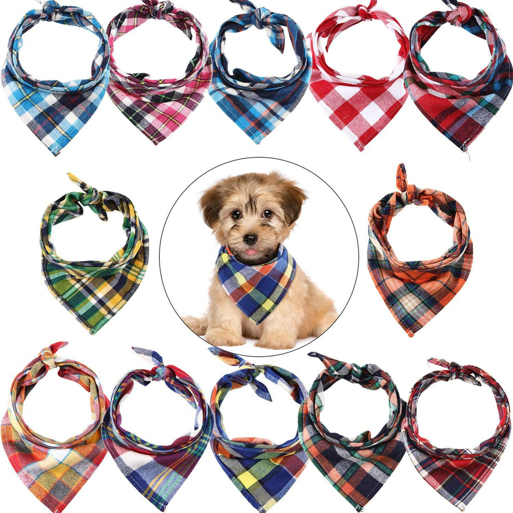 [Australia] - 12 Pieces Dog Bandanas - Triangle Dog Scarf, Washable Reversible Printing, Bibs Dog Kerchief Set, Suitable for Small or Medium-Sized Cat and Dog Pets Plaid Style 
