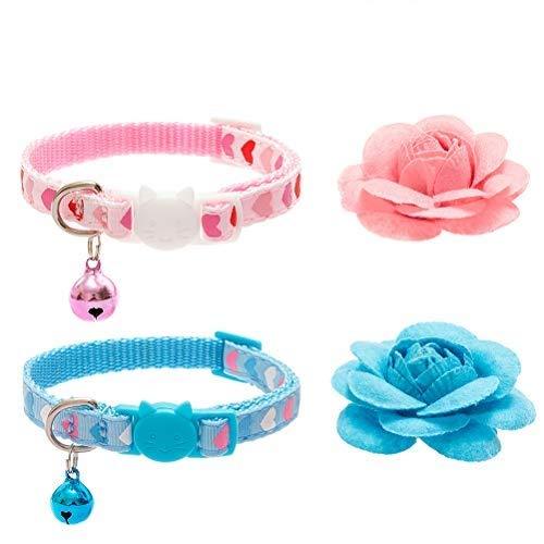 PUPTECK 2pcs Cat Collar with Removable Flower Accessories and Bell - Adjustable, Breakaway Blue - PawsPlanet Australia