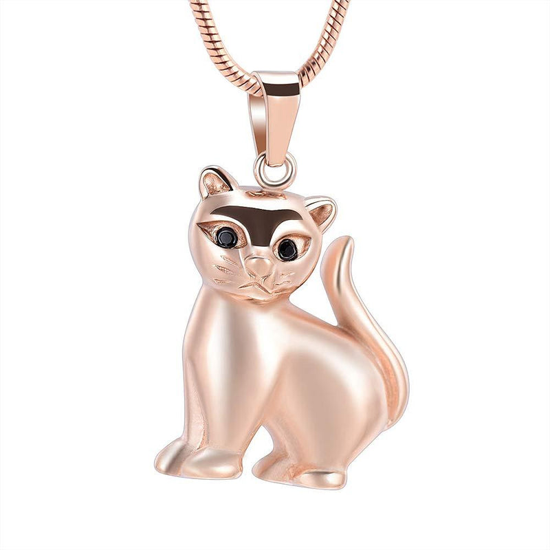 [Australia] - Oinsi Cremation Jewelry for Ashes of Pet Memorial Necklace Hold Black Crystal Eye's Cat Keepsake Pendant Made of Stainless Steel Rose Gold 