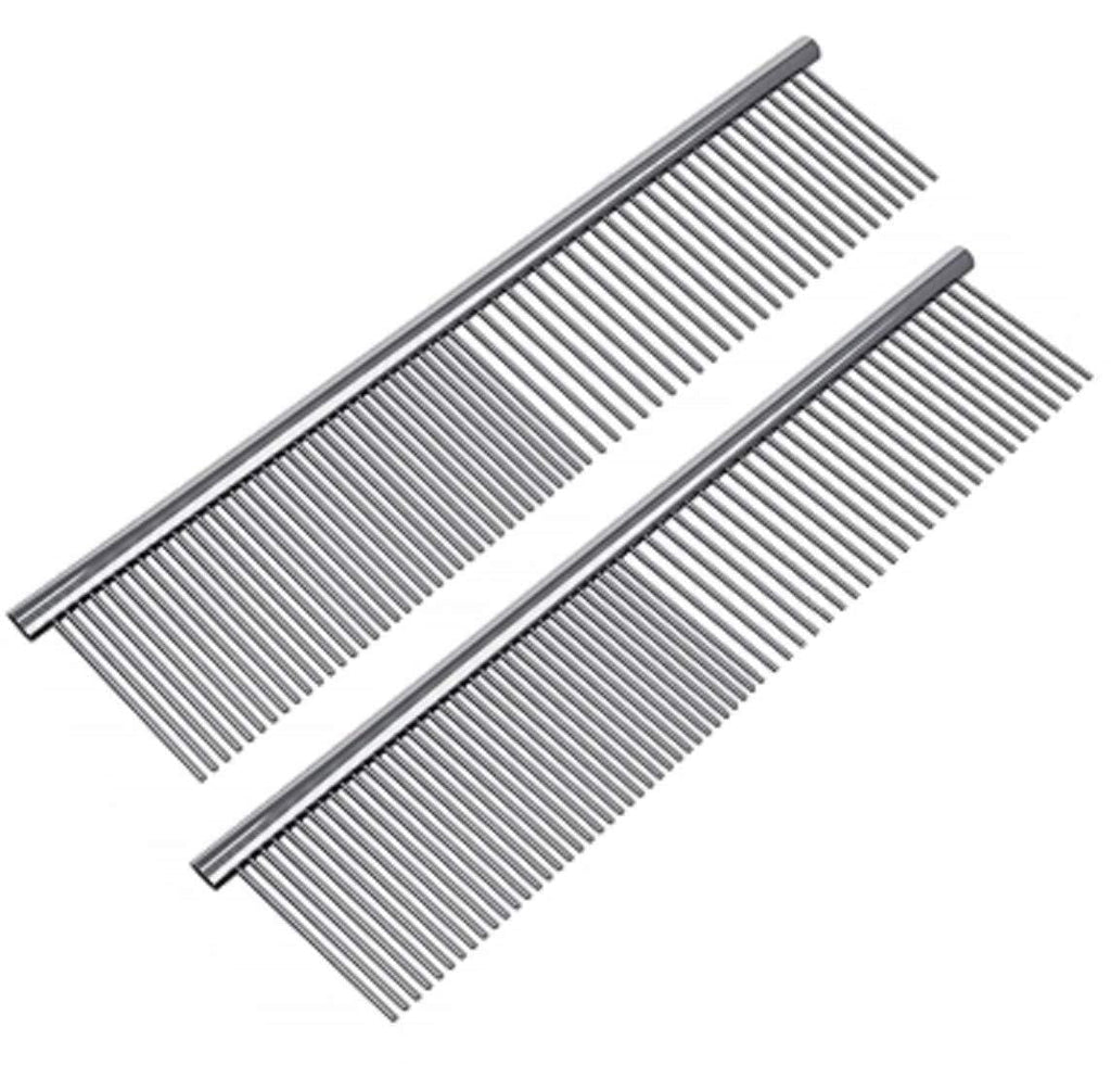 [Australia] - Emoly Pet Stainless Steel Grooming Dog Cat Comb Tool 2 Pieces 