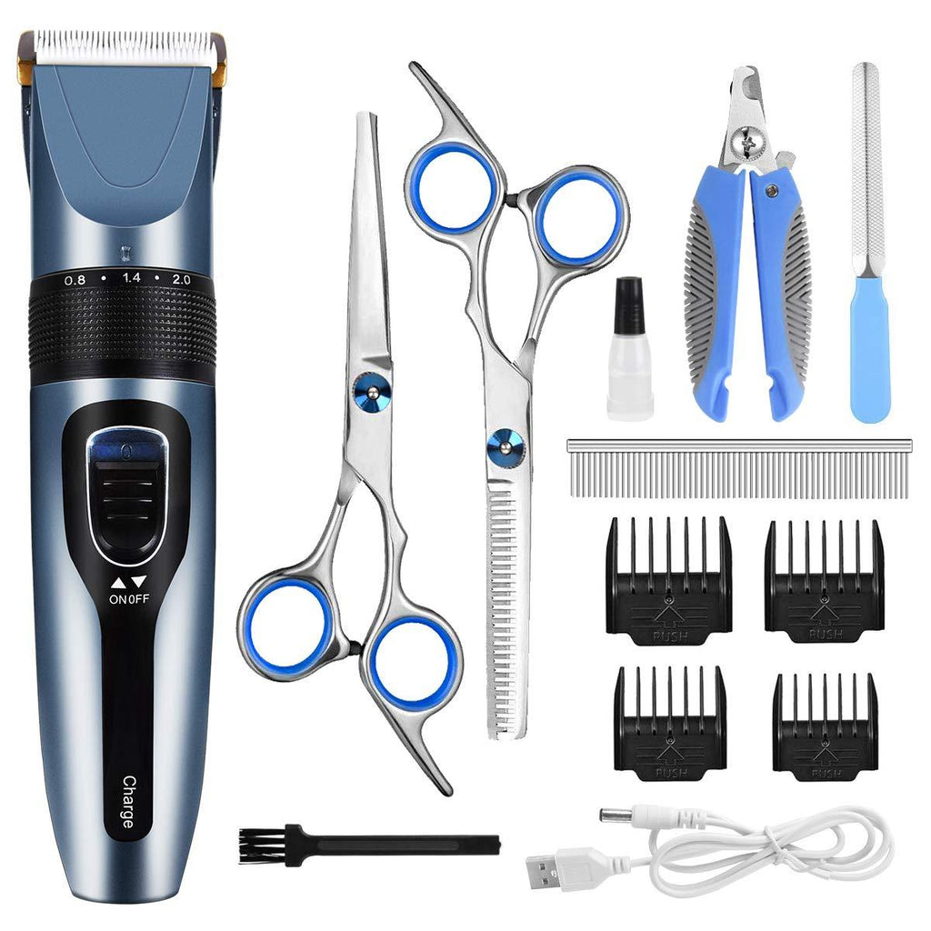 [Australia] - Dog Clippers, Professional Pet Grooming Kit Rechargeable Cordless Dog Shaver Pet Electric Clippers Low Noise Dog Hair Trimmer with 4 Comb Guides Scissors Nail Kits for Dogs Cats and Other Hairy Pets 