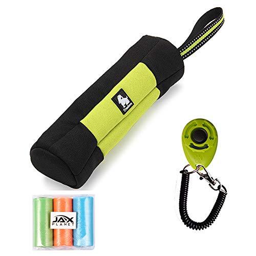 [Australia] - JAX PLANET Dog Training Bag Clicker Set - Dog Training Clicker & Treat Holder for Dog Training (1. Dog Treat Pouch or 2. Dog Bite Tug SnackBag)+FreeGift Small/FreeSize SnackBagTug/Clicker-NeonGreen&Black+FreeGift 