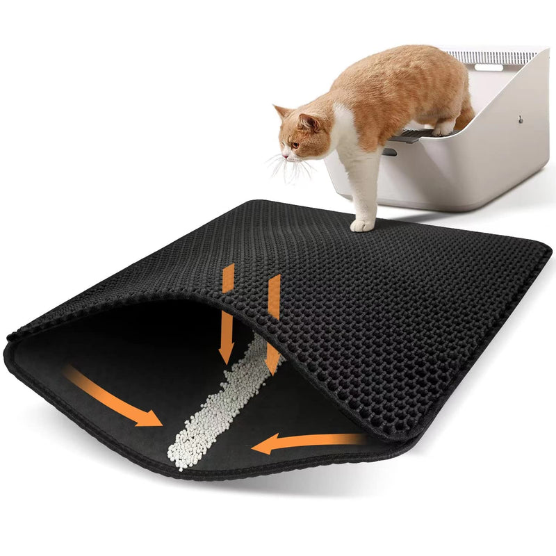 Conlun Cat Litter Mat Litter Box Mat Cat Litter Trapping Mat, Kitty Litter Mat With Honeycomb Double Layer Design, Urine and Water Proof Material, Scatter Control, Less Waste,Easy to Clean,Washable 23" X 17" Black - PawsPlanet Australia