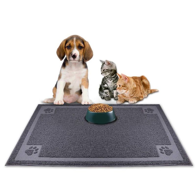 [Australia] - KITAINE Pet Feeding Mat for Dog Cats Waterproof Large XL Dog Mat for Food & Water Bowls Feeders Dishes Easy to Clean Cat Dog Food Mats Non-Slip for Floors 24’’*16’’ Grey 