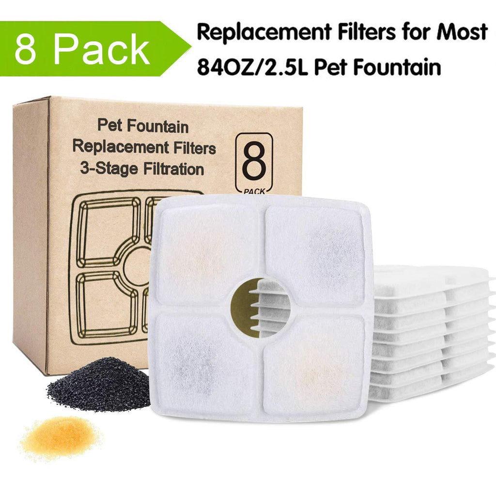 [Australia] - Pet Fountain Filter Replacement - 8 Packs, Cat Water Fountain Filter, Drinking Water Fountain Filters Replacement,Square Filters for 84oz/2.5L Automatic Pet Fountain Dog Cat Water Fountain Dispenser 