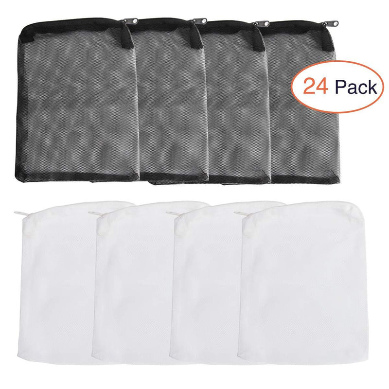 [Australia] - SBYURE 24 Pcs Aquarium Filter Bag Media Mesh Filter Bags Reusable Net Bags with Zipper for Pelletized Carbon,Bio Balls,Ceramic Rings and Ammonia Remover,White and Black 