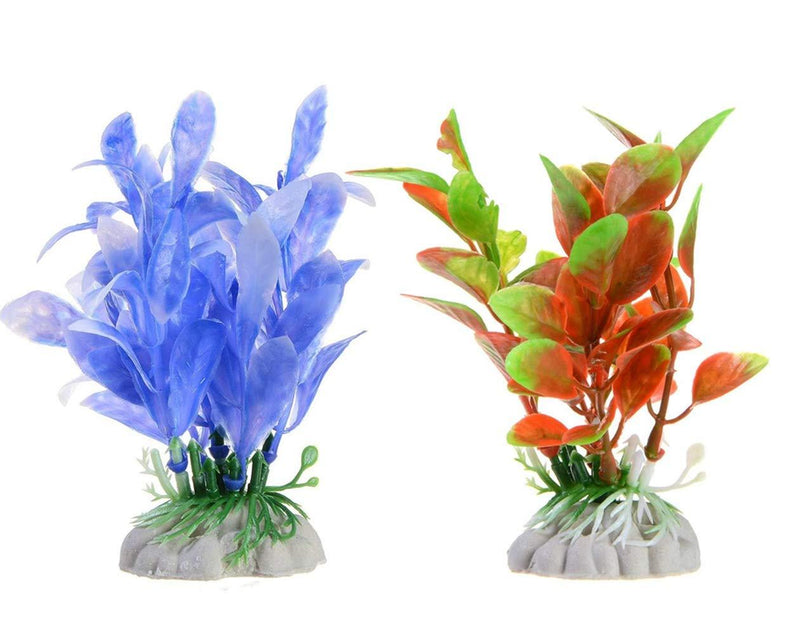 [Australia] - Saim Aquarium Plants Artificial Plastic Fish Tank Plants Decoration Small - Blue 6Pcs Red 6Pcs 
