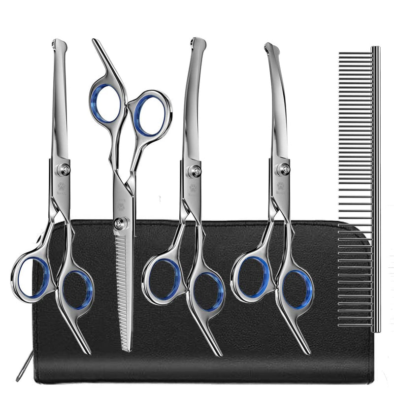 MAOCG Dog Grooming Scissors Set with Safety Round Tip, Titanium Coated Curved, Thinning and Straight Pet Grooming Scissors Kit for Dogs and Cats. - PawsPlanet Australia