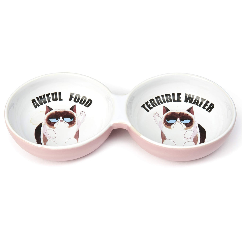 [Australia] - PetRageous Grumpy Cat Designs G16097 Awful Food/Water 10" Duo Diner, Pink 1cup ea. 