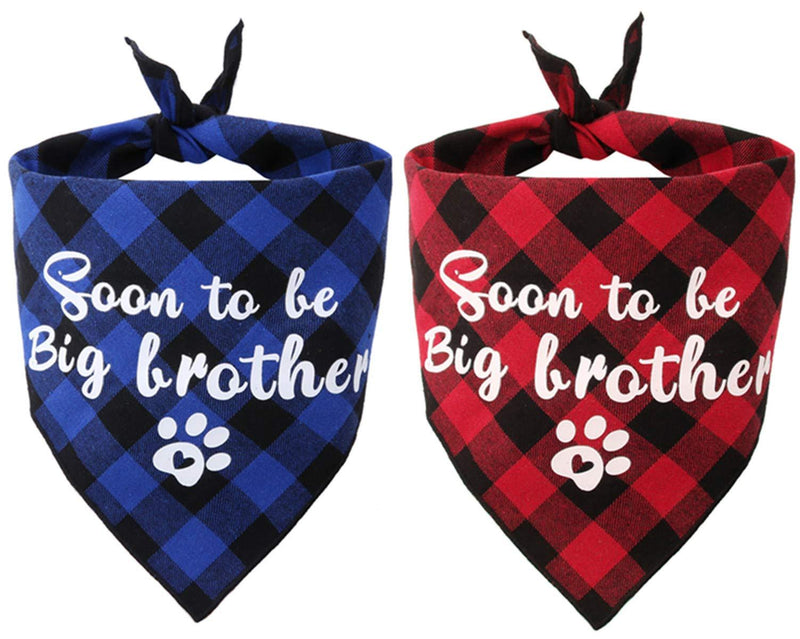 JPB 2 Pack Sooner to be Big Brother Dog Bandana,Pet Baby Announcement Plaid Scarf Gender Reveal Accessories - PawsPlanet Australia
