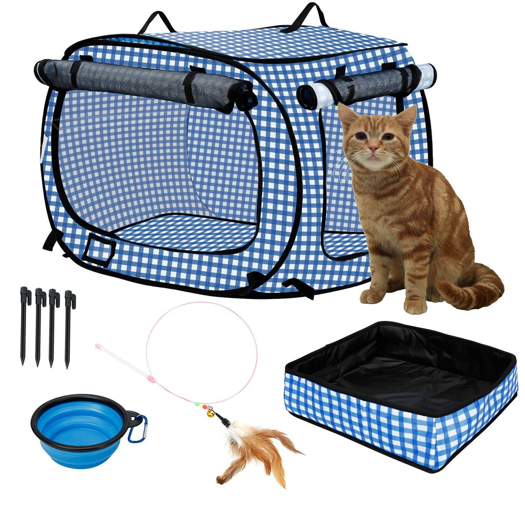 [Australia] - confote Indoor Outdoor Crate Pets, Collapsible Portable Cat Cage Kennel Large Blue 24"x16"x15" Portable Kennel Carrier and Feeding Kit Collection 