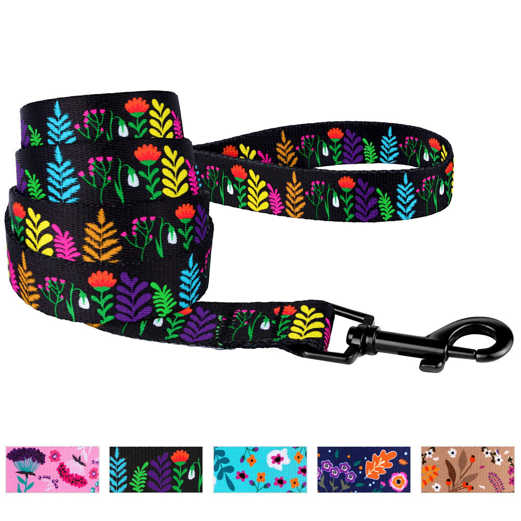 [Australia] - CollarDirect Floral Dog Leash Nylon Pattern Flower Print Adjustable Pet Leashes for Dogs Small Medium Large Puppy Black 