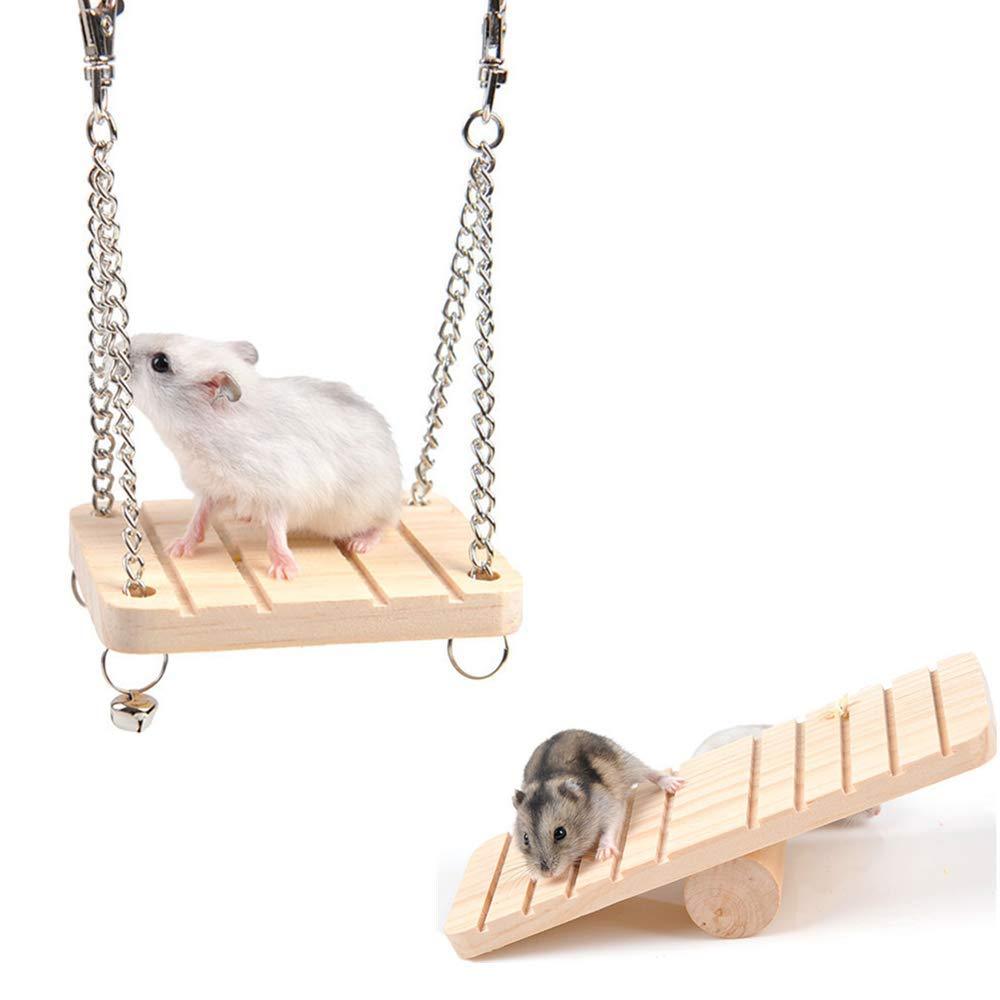 WUWYOUWL Hamster Seesaw Wooden Hanging Swing Set Ferret Climbing Ladder Cage Toys Suspension for Small Hamsters Squirrels Gerbils Mice Dwarfs Rats - PawsPlanet Australia