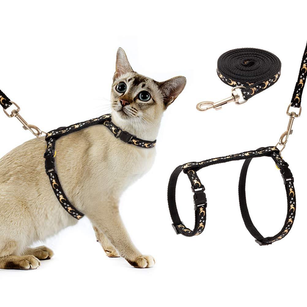 SCIROKKO Cat Harness and Leash Set - Escape Proof Adjustable for Outdoor Walking with Safety Buckle, Moon and Star Black - PawsPlanet Australia