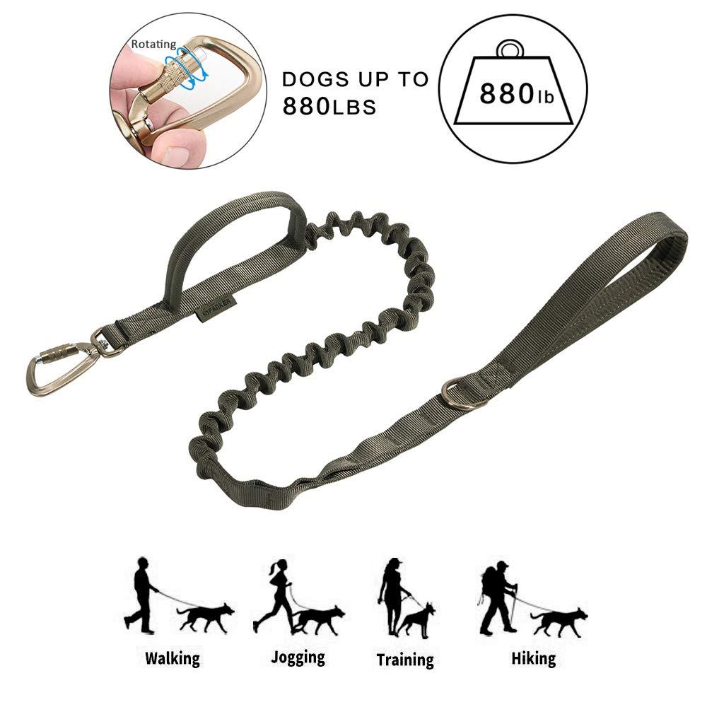 [Australia] - EXCELLENT ELITE SPANKER Military Leash Dog Tactical Space Aluminum Hook Clips Bungee Dog Leash Tactical Dog Leash Elastic Dog Rope Leads with 2 Control Handle Ranger Green 