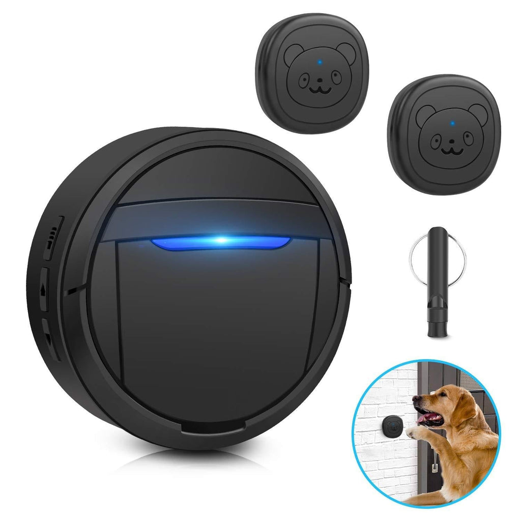 [Australia] - WENXUAN Dog Bells for Potty Training, Dog Training Bell for Door with 55 Ring Chime Waterproof Communication Wireless Doggy Doorbell with 1/2 Transmitters and 1 Whistle Black (1 Receiver 2 Transmitters) 