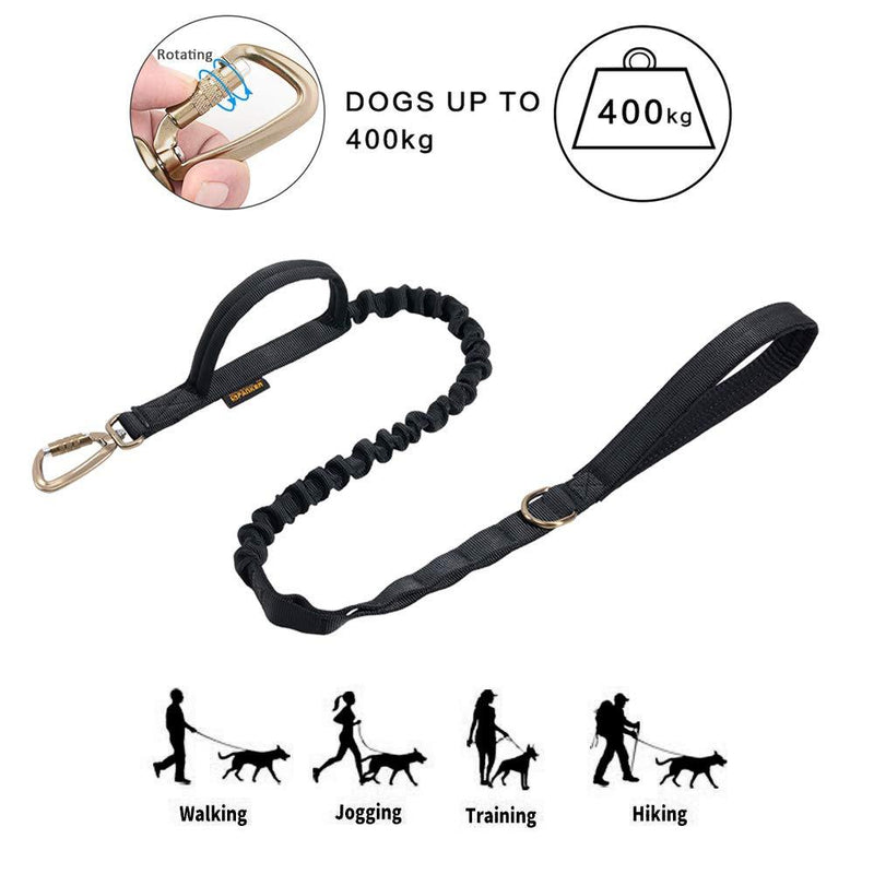 [Australia] - EXCELLENT ELITE SPANKER Military Leash Dog Tactical Space Aluminum Hook Clips Bungee Dog Leash Tactical Dog Leash Elastic Dog Rope Leads with 2 Control Handle Black 