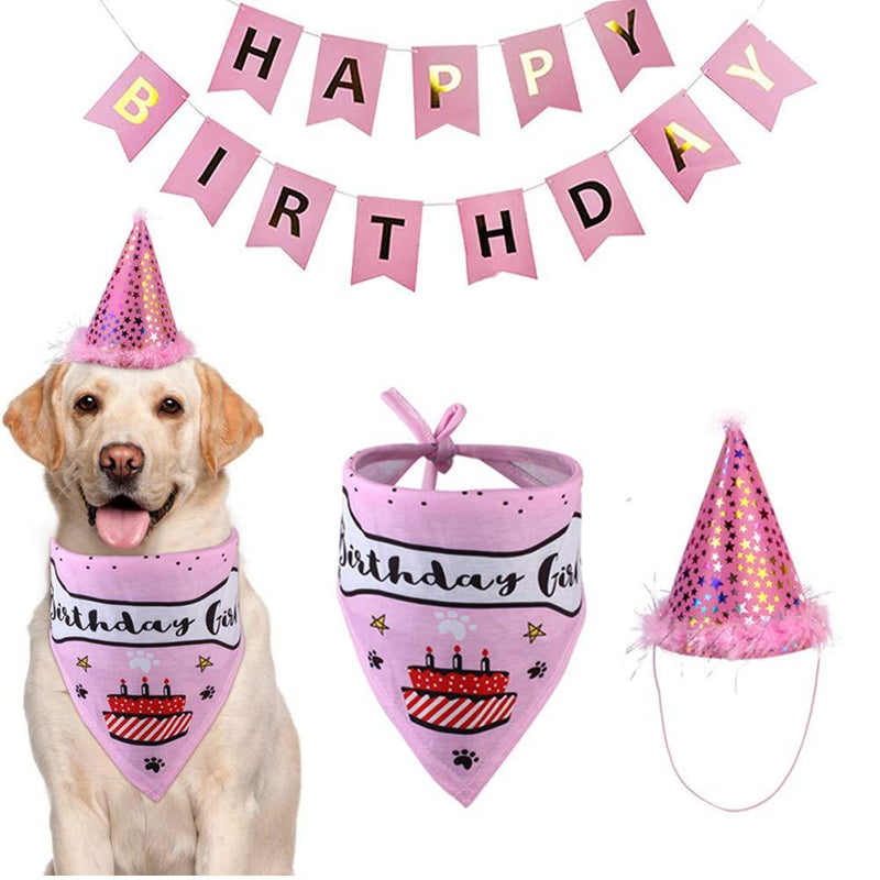 [Australia] - Yosbabe Dog Birthday Decorations Kit Dog Birthday Bandana Pet Scarfs Dog Birthday Party Cone Hat Cute Doggie Birthday Banners Great Dog Birthday Outfit and Decoration Set for Dog Puppy Pink2 