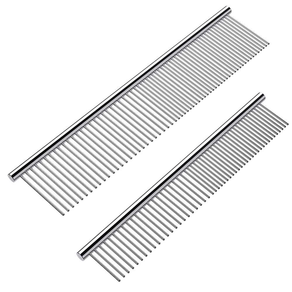 Cafhelp 2 Pack Dog Combs with Rounded Ends Stainless Steel Teeth, Cat Comb for Removing Tangles and Knots, Professional Grooming Tool for Long and Short Haired Dog, Cat and other pets, 6.3IN/7.4IN - PawsPlanet Australia