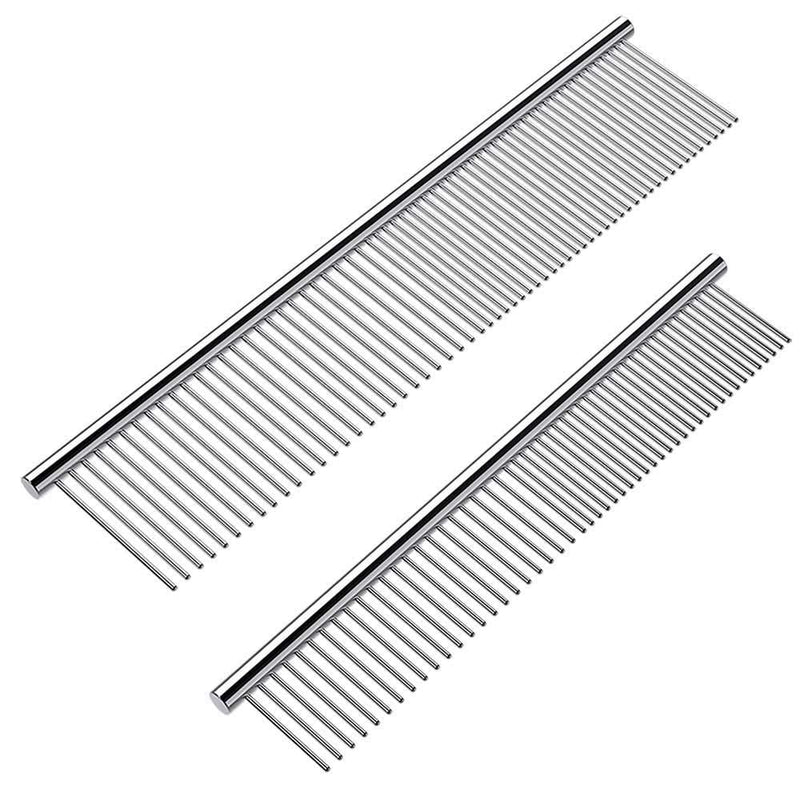 Cafhelp 2 Pack Dog Combs with Rounded Ends Stainless Steel Teeth, Cat Comb for Removing Tangles and Knots, Professional Grooming Tool for Long and Short Haired Dog, Cat and other pets, 6.3IN/7.4IN - PawsPlanet Australia