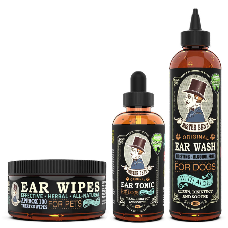 MISTER BEN'S Original Ear Care Kit + Wipes for Dogs - Most Effective Dog Ear Cleaners - Includes Tonic, Wash & Wipes - Fast Relief from infections, itching, Odors, Bacteria, Mites, Fungus & Yeast - PawsPlanet Australia