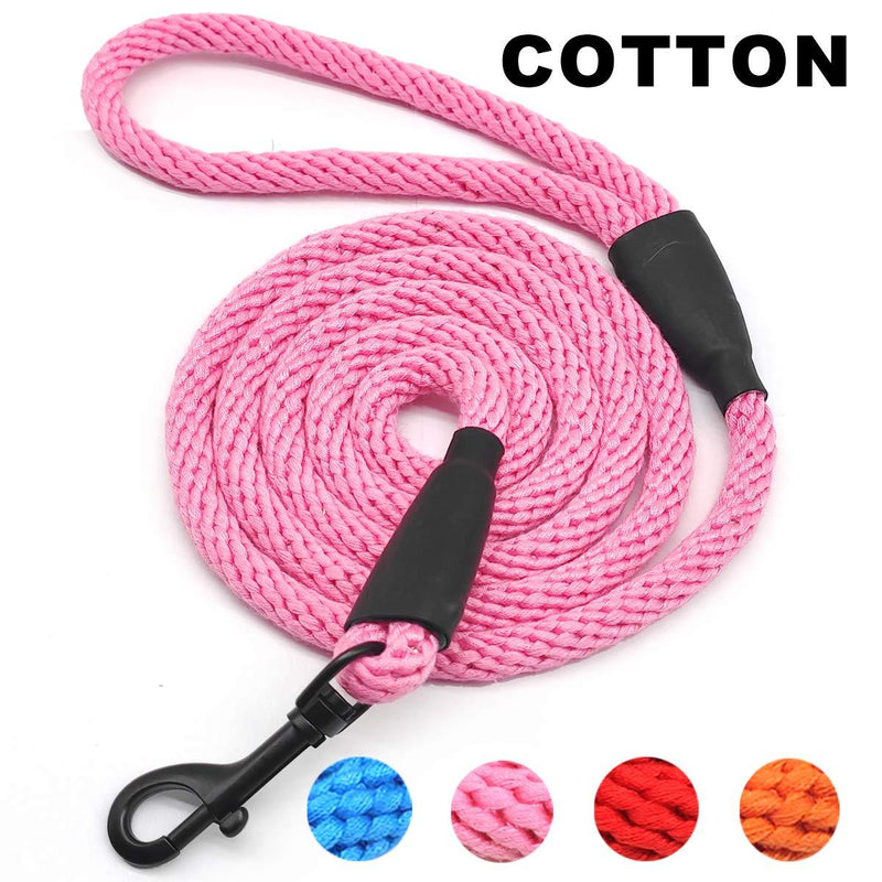 [Australia] - Mycicy 6 FT Cotton Rope Dog Leash, Strong Braided Lead Leash Multi-Colors Soft Pet Leash for XSmall Small Medium Large Dogs 1/2”x6ft Pink 