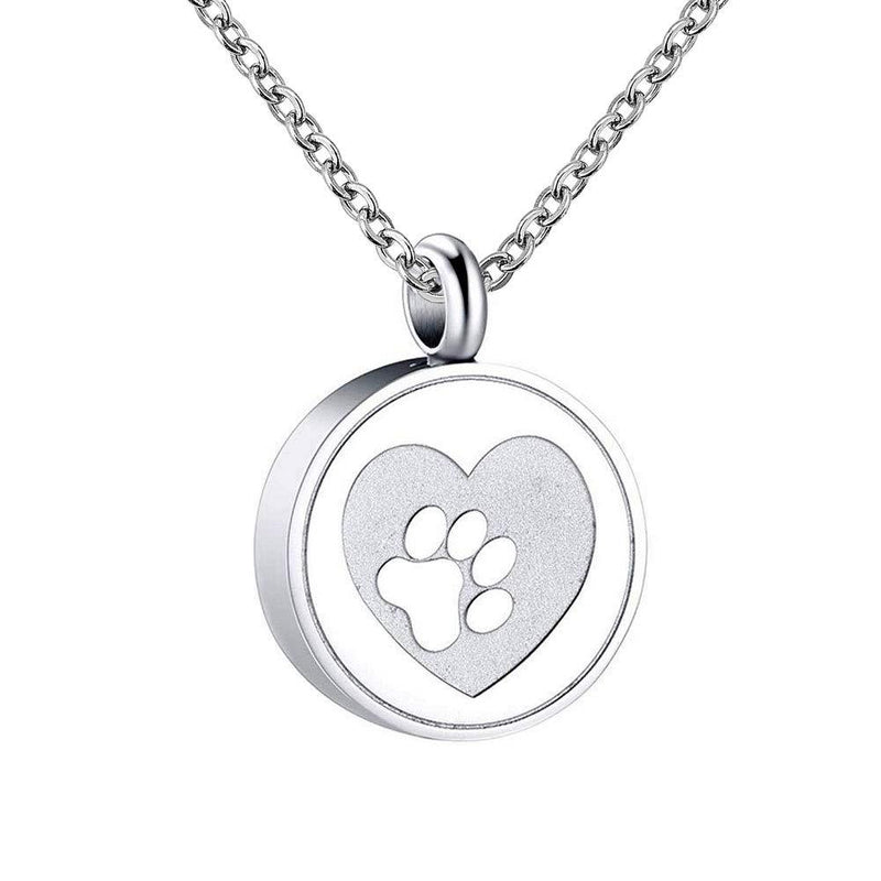 [Australia] - Sug Jasmin Pet Dog/Cat Paw Print on Heart Cremation Urn Necklace for Pet Ashes Holder Pendant Memorial Jewelry with Fill Kit 