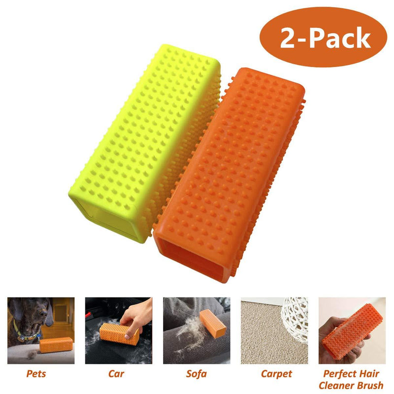 [Australia] - USAMS Pet Dog Cat Hair Remover for Cars Furniture Carpet Sofa Hollow Rubber Cleaner Brush (Orange+Yellow, 2-Pack) 