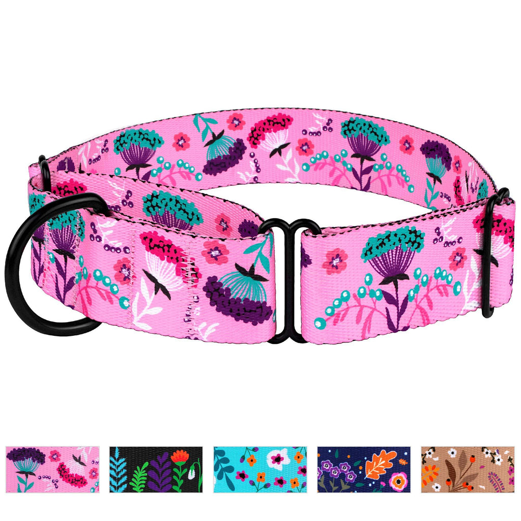 [Australia] - CollarDirect Martingale Collars for Dogs Heavy Duty Floral Pattern Female Safety Nylon Training Wide Collar Flower Design Large Medium L, Neck Size 15"-20" Pink 