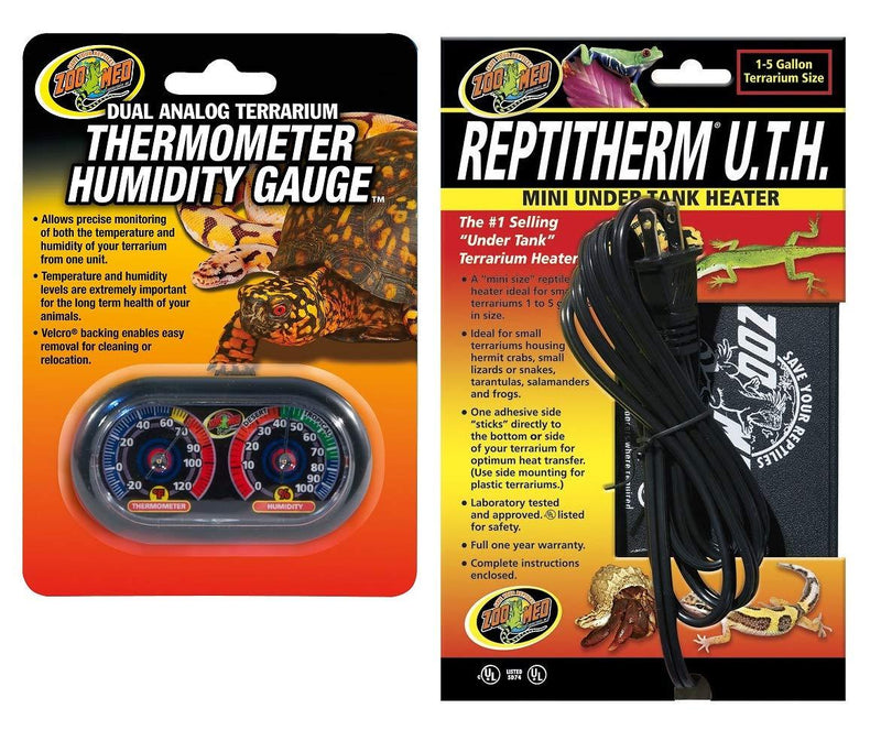 [Australia] - Zoo Med Economy Analog Dual Thermometer and Humidity Gauge, 6 x 4 and Repti Therm Under Tank Heater 