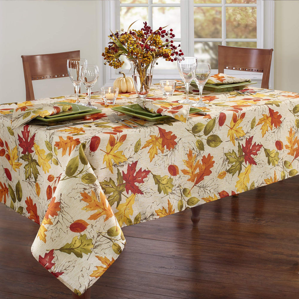 Elrene Home Fashions Autumn Leaves Printed Fabric Tablecloth for Fall/Harvest/Thanksgiving, 52"x52" Square, Multi Tablecloth (1) - PawsPlanet Australia