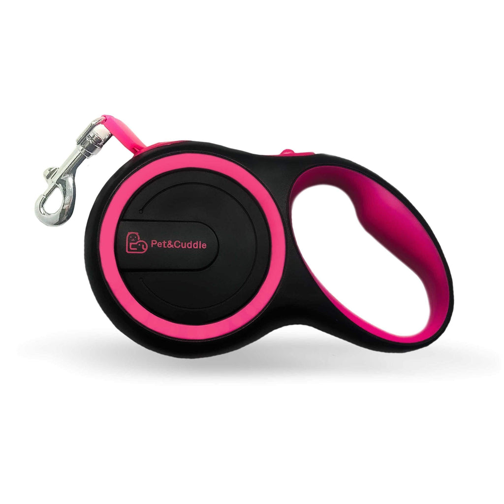 [Australia] - PET&CUDDLE Retractable Dog Leash, 16 ft Dog Leash for Small to Large Dogs Up to 110 lbs, Easy Single Lock/Release Button and Ergonomic Handle, Heavy Duty Tangle-Free Nylon Ribbon Leash Black+Pink 