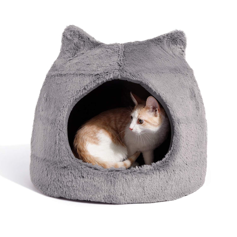 Best Friends by Sheri Meow Hut in Fur, 360 Degrees Covered Cat Bed Dome with Removable Insert, Machine Washable Gray Standard - PawsPlanet Australia