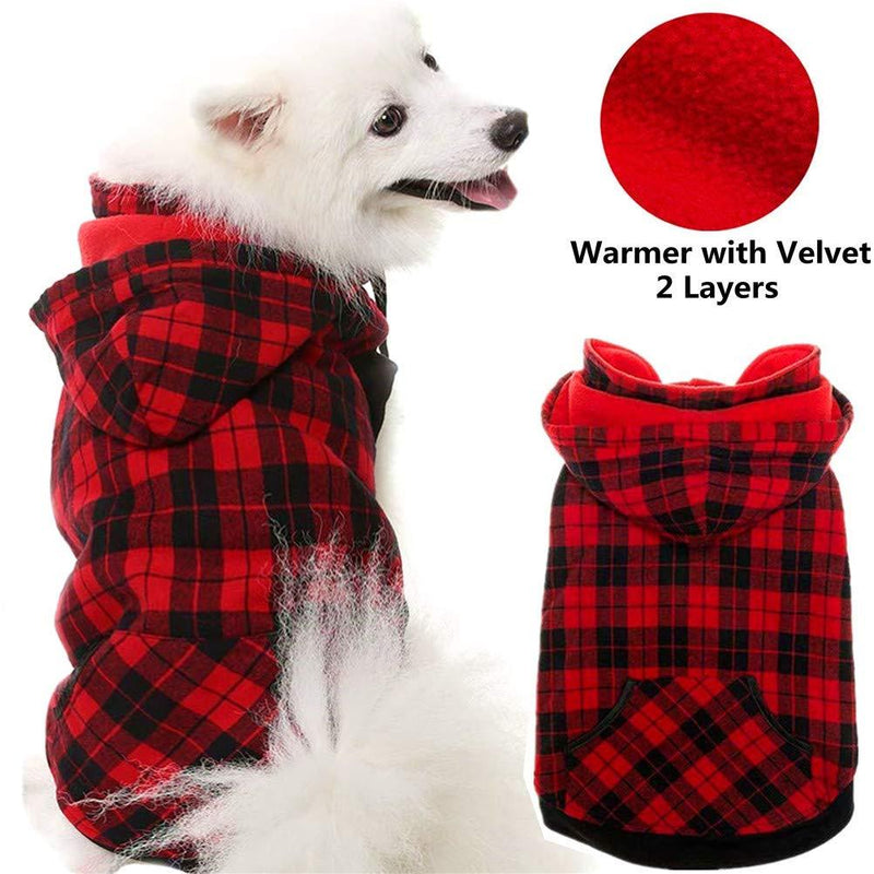 [Australia] - OFPUPPY Dog Hoodie with Fleece Puppy Jacket Checked Pattern Pet Winter Coat for Large Breed L 