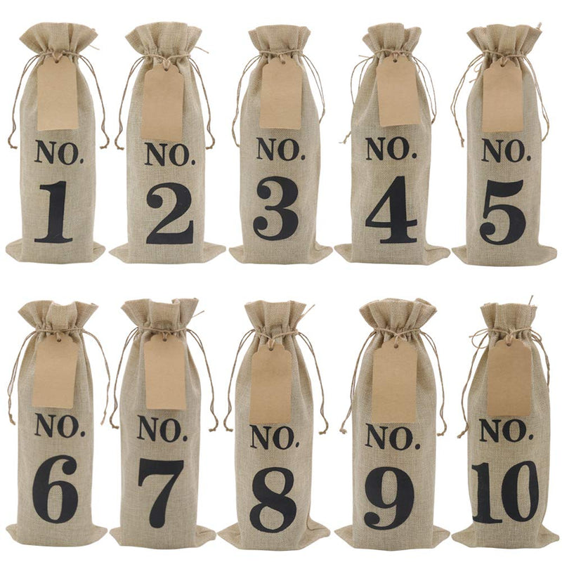 HRX Package 10pcs Burlap Wine Bags with Tags for Blind Wine Tasting, Numbered Hessian Cloth Glass Bottle Gift Bags for Christmas Wedding Party Decoration - PawsPlanet Australia