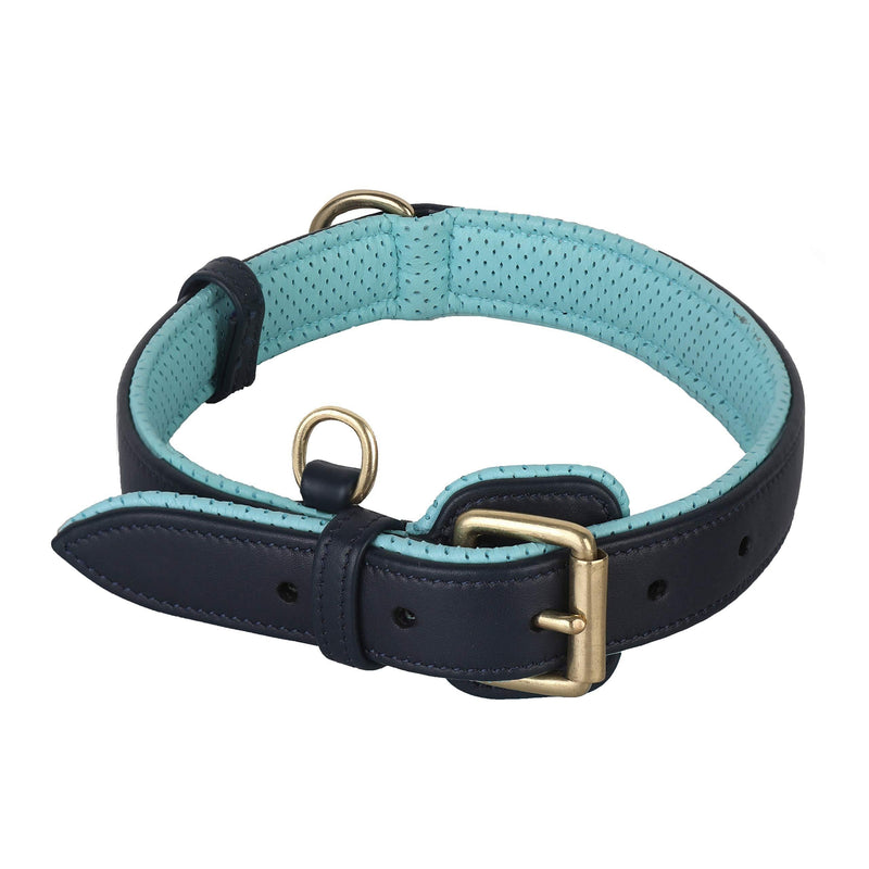 [Australia] - PawFurEver Leather Dog Collar Soft & Breathable Padded | Elegant Design | Heavy Duty | Keeps Your Dog Comfortable (Available for Small, Medium, Large and X-Large Breeds) Navy 