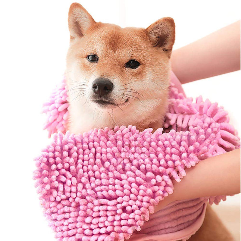 [Australia] - ColorYLife Dog Towel - Microfiber Super Shammy with Hand Pockets, Ultra Absorbent Quick Dry Pet Bath Towels for Small, Medium, Large Dogs and Cats Medium, 24'' x 14'' Pink 