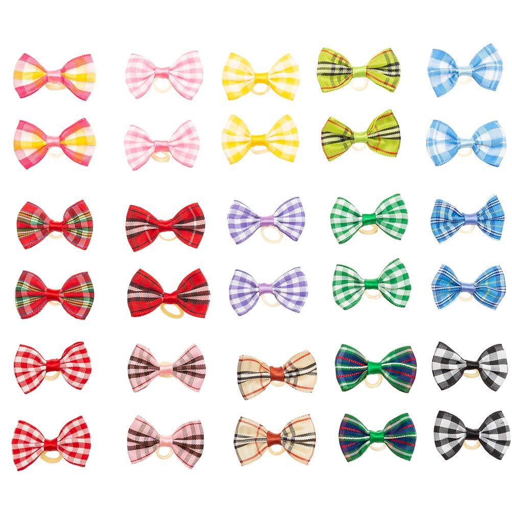 [Australia] - BINGPET 30 Pcs/15 Pairs Dog Hair Bows with Rubber Band Cute Plaid Bowknot Topknot Pet Grooming Dog Hair Accessories 