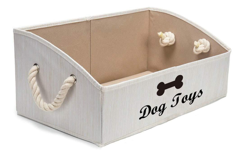 [Australia] - Geyecete Large Dog Toys Storage Bins - Foldable Fabric Trapezoid Organizer Boxes with Cotton Rope Handle, Collapsible Basket for Shelves, Dog Toys, Dog Apparel & Accessories，Dog Diaper Beige 