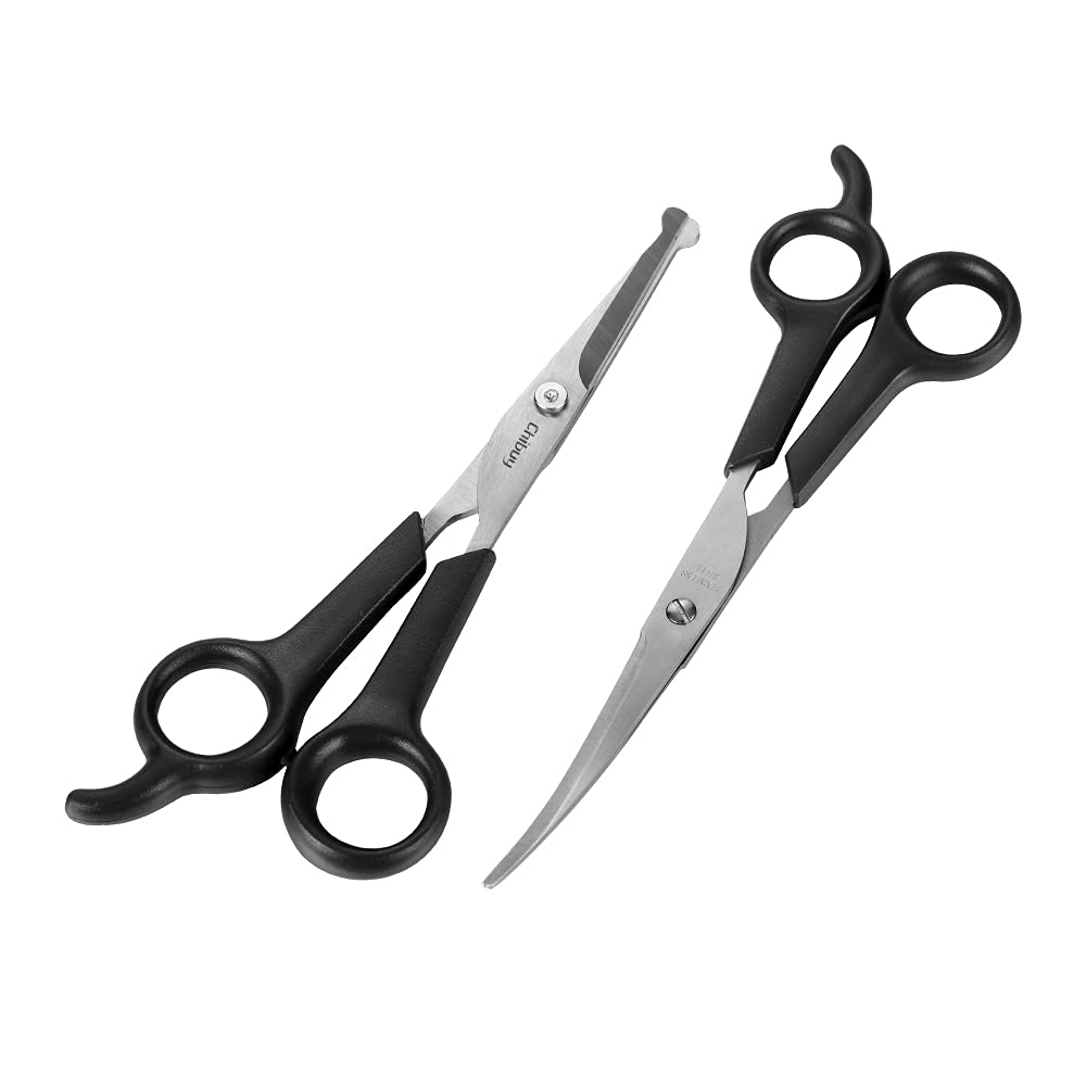 Chibuy Dog Grooming Scissors set Pack of 2 with Round Tips Stainless Steel Dog Eye Cutter Shears, Home Professional Pet grooming Tools for Dogs and Cats Curved scissors set - PawsPlanet Australia