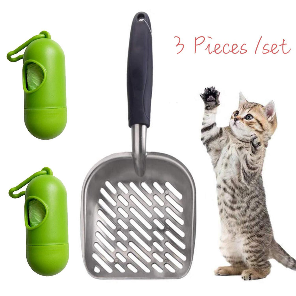 [Australia] - Lainrrew Cat Litter Scoop, Non-Stick Sifter Shovel with Non-Slip & Comfortable Long Handle Kitten Poop Sifter, Bonus 2 Pcs Pet Waste Bags 