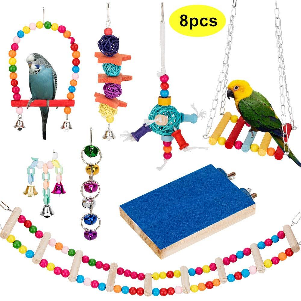 [Australia] - Bird Parrot Toys, Bird Swing Hanging Toy, Bird Cage Toys Hammock Bell Swing Ladder Perch Chewing Toys for Parrots, Parakeets, Cockatiels, Conures, Finches,Budgie,Parrots, Love Birds, Small Birds 