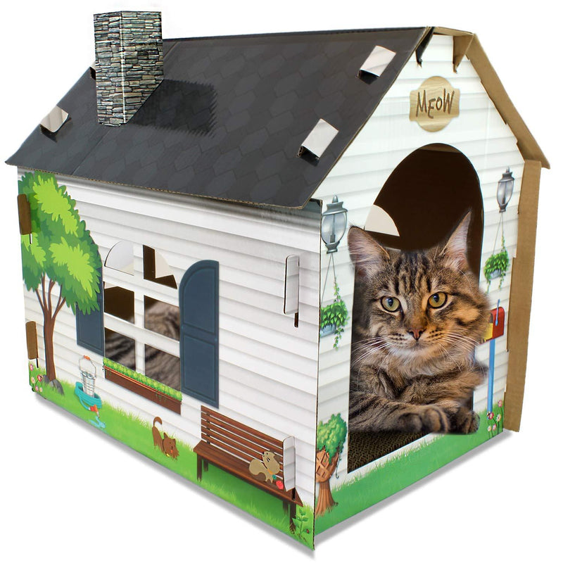 ASPCA Cat House & Scratcher w/ Bonus Catnip Included Cottage - PawsPlanet Australia