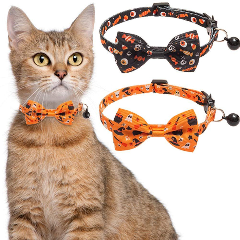 KOOLTAIL Cat Collar Breakaway with Bell - 2 Pack Bowtie Cat Collars - Cute Adjustable Collars with Safety Buckle for Indoor Outdoor Kittens Halloween - PawsPlanet Australia