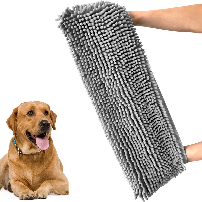 [Australia] - Lamudo Bath Towels for Dog Cat Shammy Quick Drying Towel Super Absorbent Durable Washable Microfiber Chenille Dry Towel for Pets Kitten Puppy Gray 