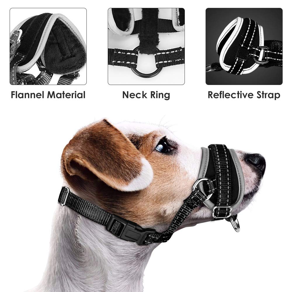 [Australia] - SlowTon Dog Muzzle, Update More Comfortable Prevent from Biting Barking Chewing Behavior Training Adjustable Soft Reflective Quick Fit Nylon Dog Mouth Cover for Medium Large Dog Black 