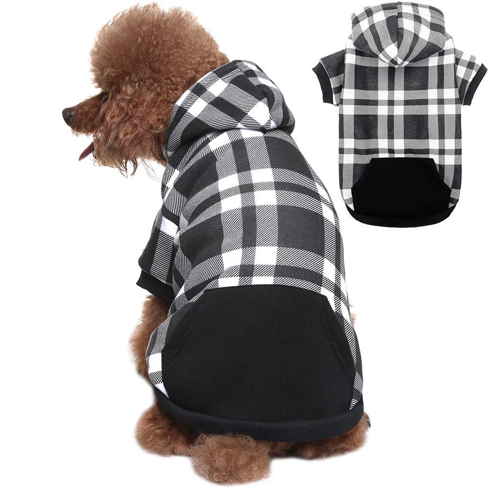 BINGPET Plaid Dog Hoodie Dog Fleece Sweater with Hat Pet Winter Clothes Warm Sweater Coat for Small Medium Large Dogs Black - PawsPlanet Australia