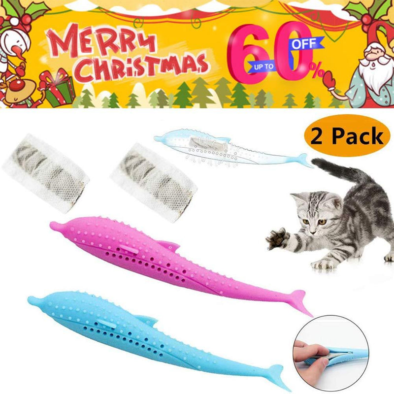 [Australia] - HLovebuy Catnip Toys Simulation Fish Shape, Fish Flop Cat Toy, Pet Cat Fish Shape Toothbrush with Catnip, Pet Eco-Friendly Silicone Molar Stick Teeth Cleaning Toy for Cats blue and pink 