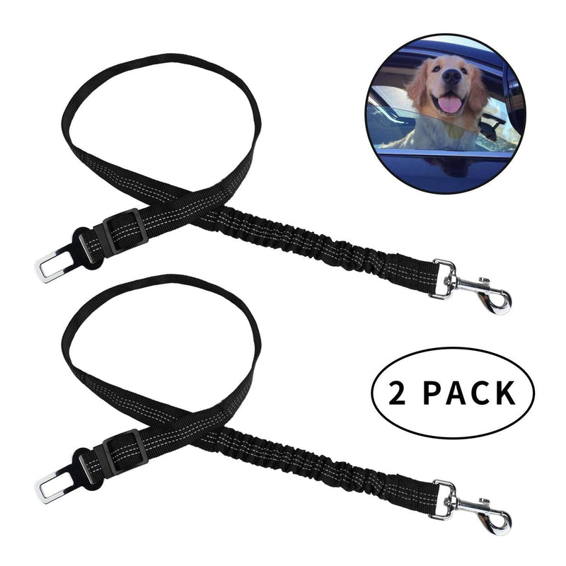 [Australia] - Adjustable Heavy Duty & Elastic & Durable Car Pet Dog Safety Seat Belt with Reflective Seatbelt and Elastic Durable Nylon Pet Safety Buckle for Car Black 