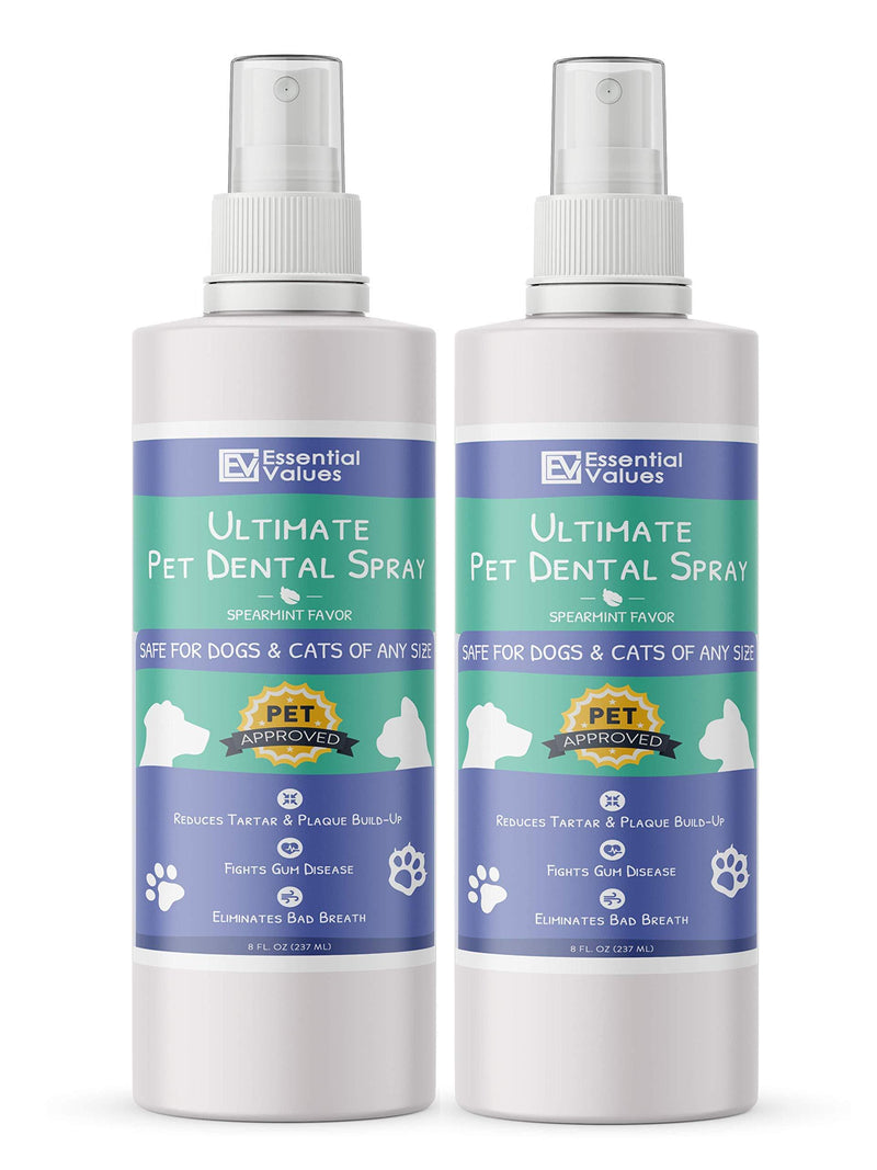 2 PACK Dog Breath Freshener (8 fl oz) | Pet Dental Spray & Water Additive for Dogs and Cats (Made in USA), Natural & Safe Dental Care, Excellent for Bad Pet Breath | Fight Tartar, Plaque & Gum Disease - PawsPlanet Australia